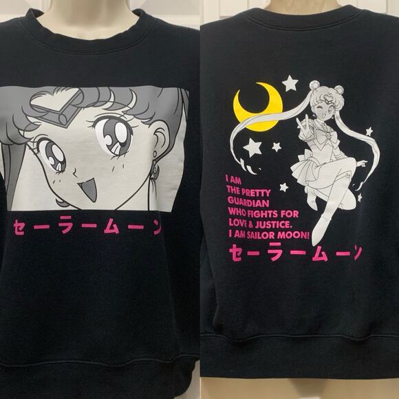 Sailor Moon Naoko Takeuchi Black Crewneck Pullover Sweatshirt Size Small S Anime - Picture 1 of 7